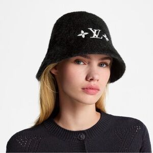 Louis Vuitton LV Bucket Fluffy Hat Black Mohair Wool Small